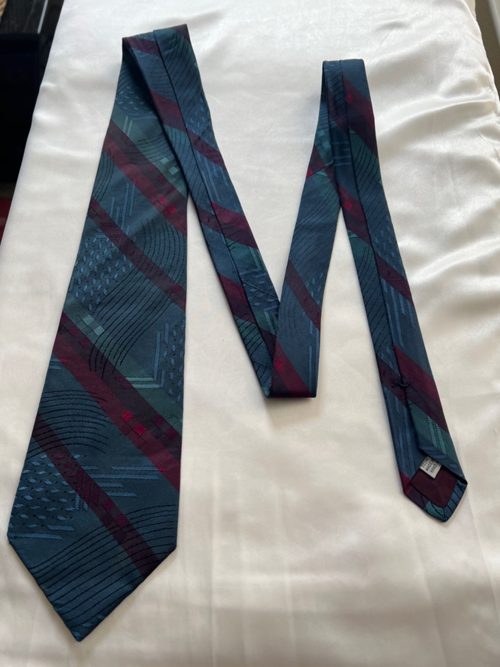 Men's Teal and Burgundy Diagonal Stripe Tie All Silk imported from Italy